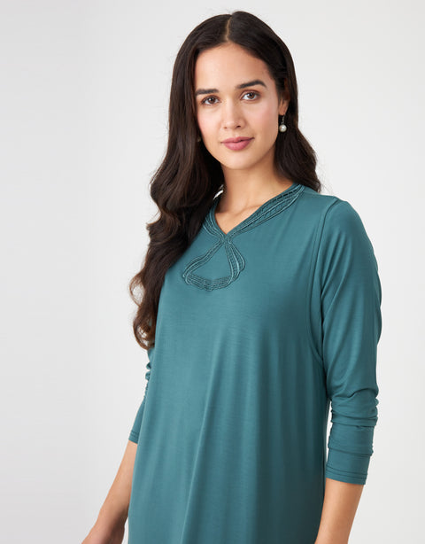Pull On Layered Nursing Nightgown with French Lace Teal Green