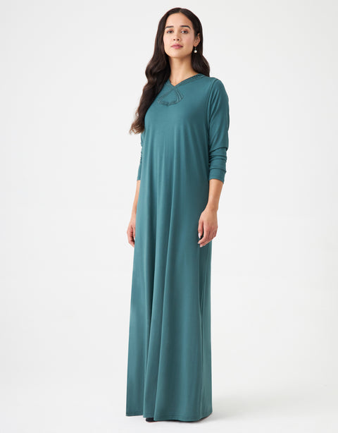 Pull On Layered Nursing Nightgown with French Lace Teal Green