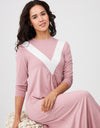 Deep V Color Block Nightgown Soft Pink