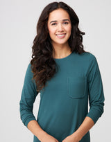 Satin Trimmed Nightgown with Pocket Teal Green