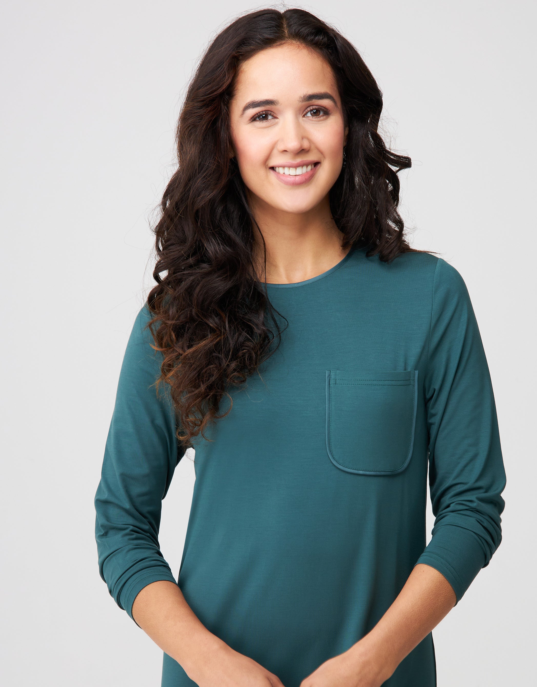 Satin Trimmed Nightgown with Pocket Teal Green