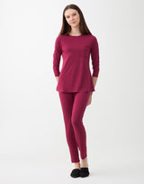 Satin Trimmed Soft Pajama Legging Set with Pocket Berry
