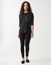 Satin Trimmed Soft Pajama Legging Set with Pocket Black