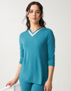 Soft Pajama Legging Set with Satin Vneck Aqua Green