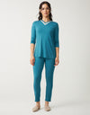 Soft Pajama Legging Set with Satin Vneck Aqua Green