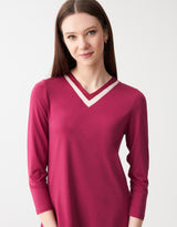 Soft Pajama Legging Set with Satin Trimmed Vneck New Wine