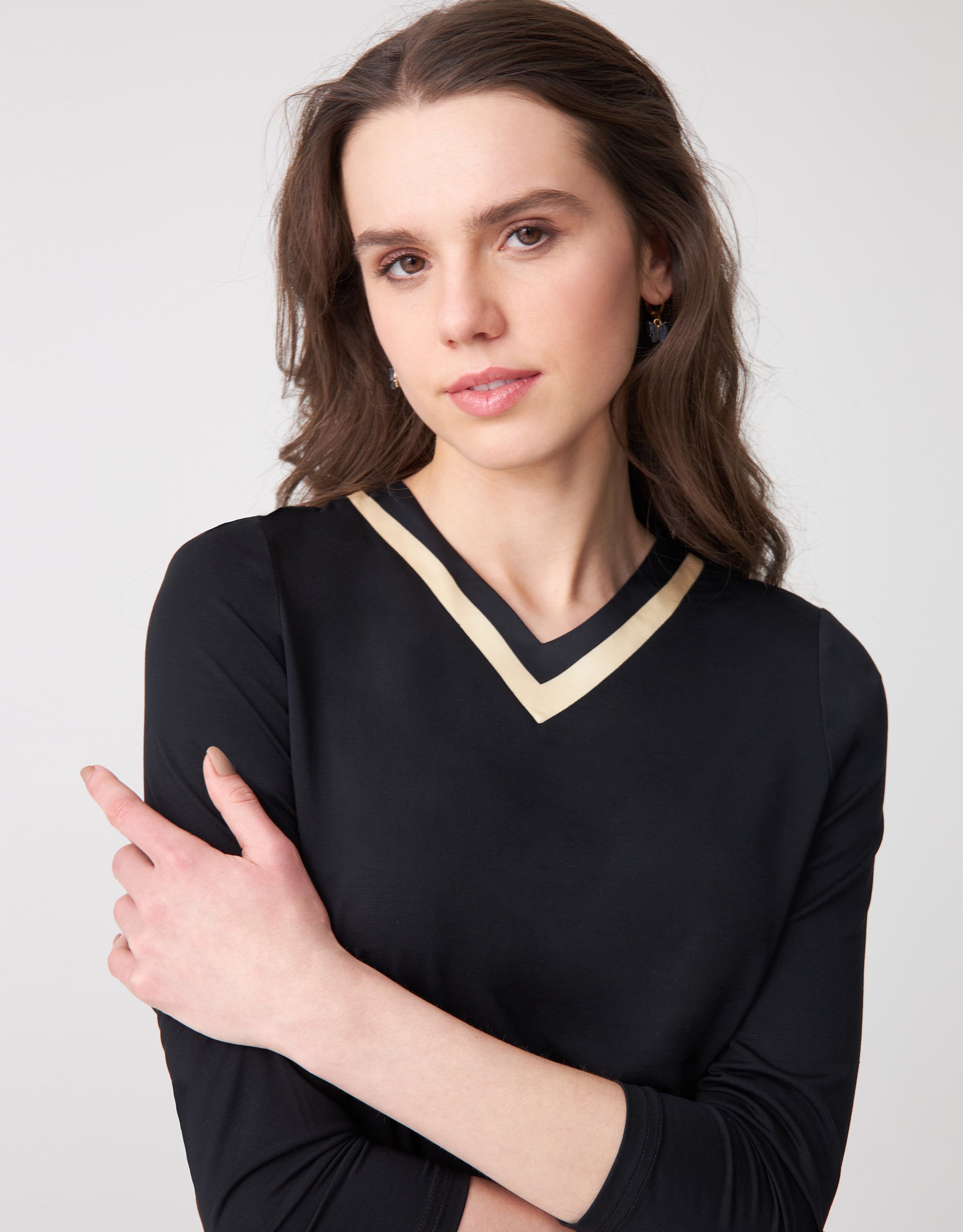 Soft Pajama Legging Set with Satin Trimmed Vneck Black