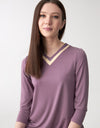 Soft Pajama Legging Set with Satin Trimmed Vneck Lilac