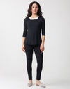 Soft Pajama Legging Set with Square Cut Satin Neckline Black