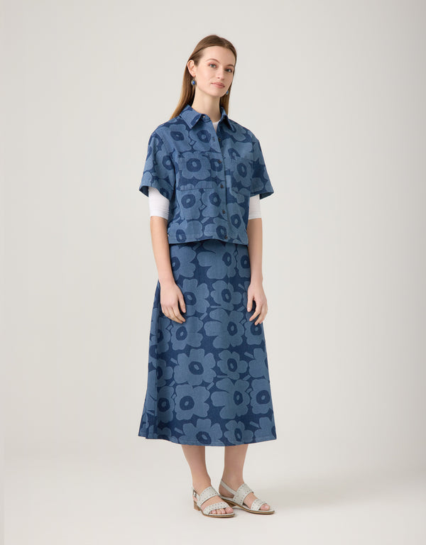 Cropped Denim Button Jacket Blooms Blue