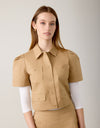 Puff Sleeve Button Bomber Jacket Camel