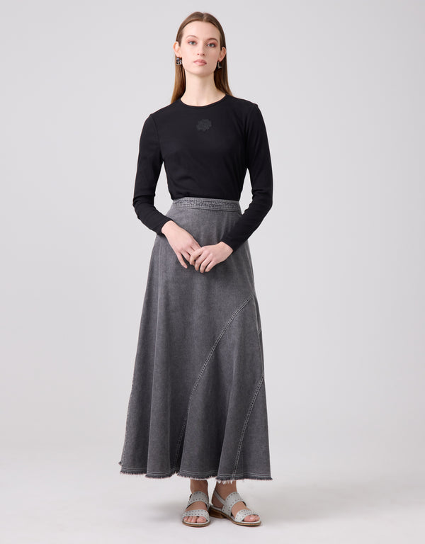 Ribbed Crew Tee with AppliqueBlack