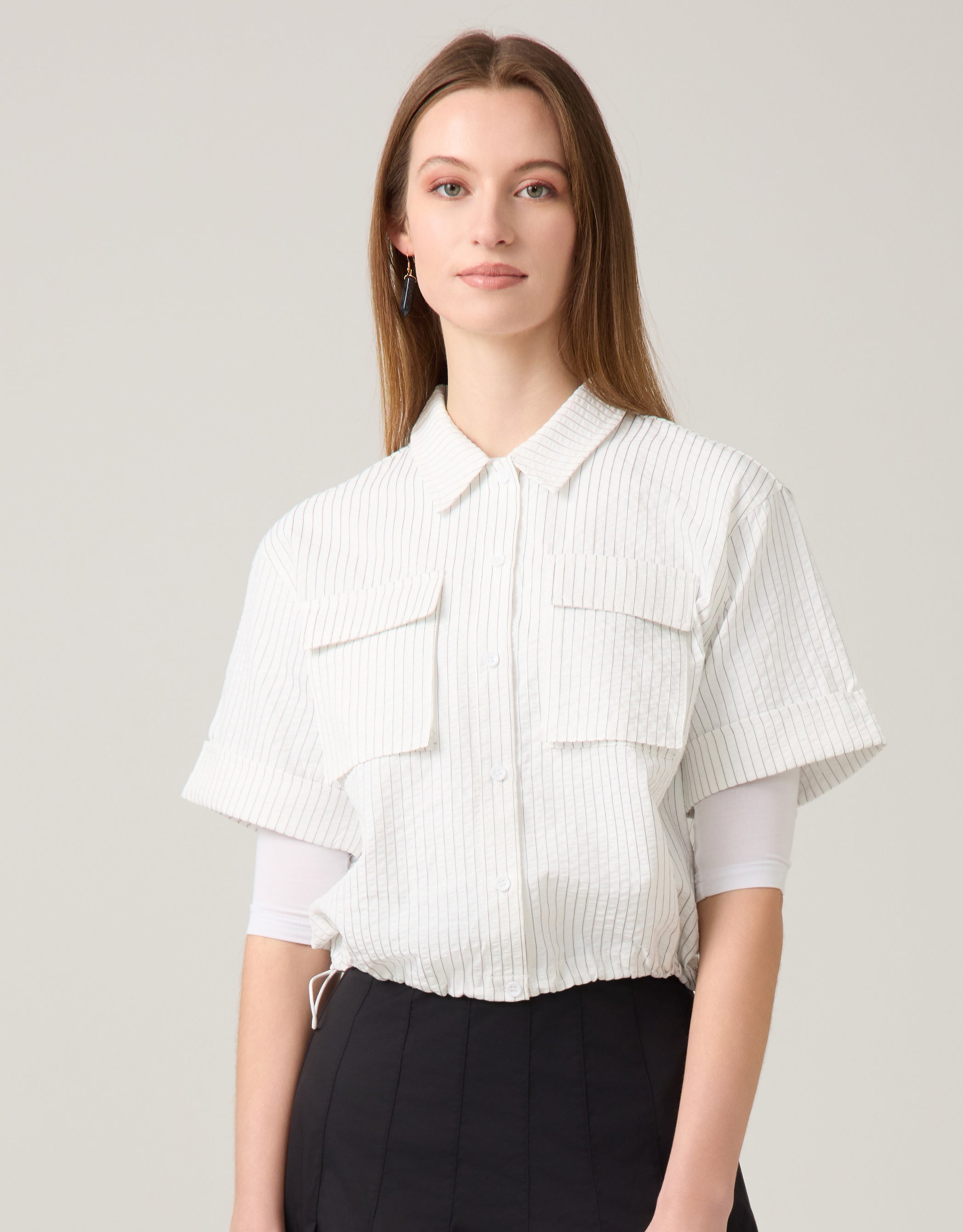 Seersucker Bubble Safari Shirt Ivory