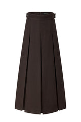 Dark Brown 37"Belted Pleated Maxi Skirt