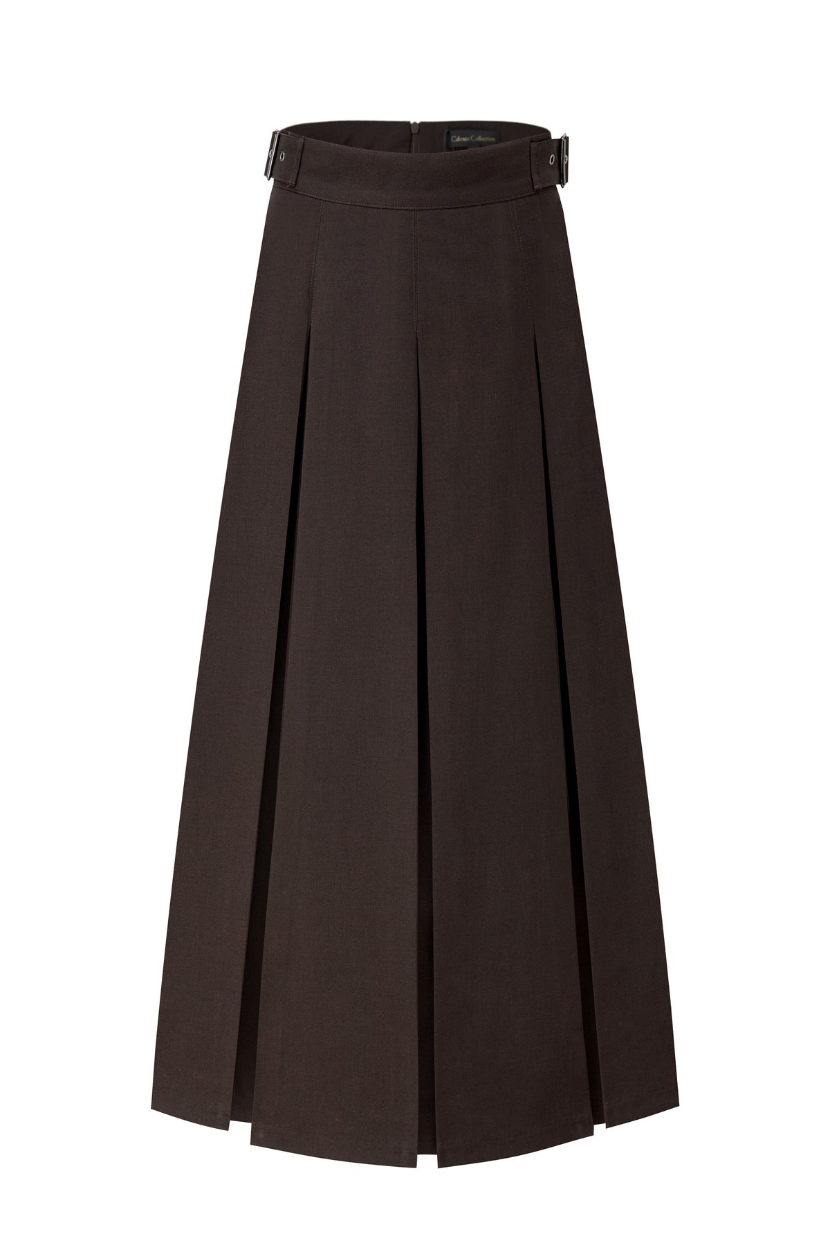 Dark Brown 37"Belted Pleated Maxi Skirt