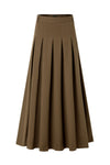 37" Light Brown Pleated Midi Skirt With Belt Loops