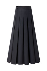 37" Navy Pleated Midi Skirt With Belt Loops