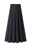 37" Navy Pleated Midi Skirt With Belt Loops