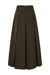 37" Dark Brown A-Line Midi Skirt With Pockets