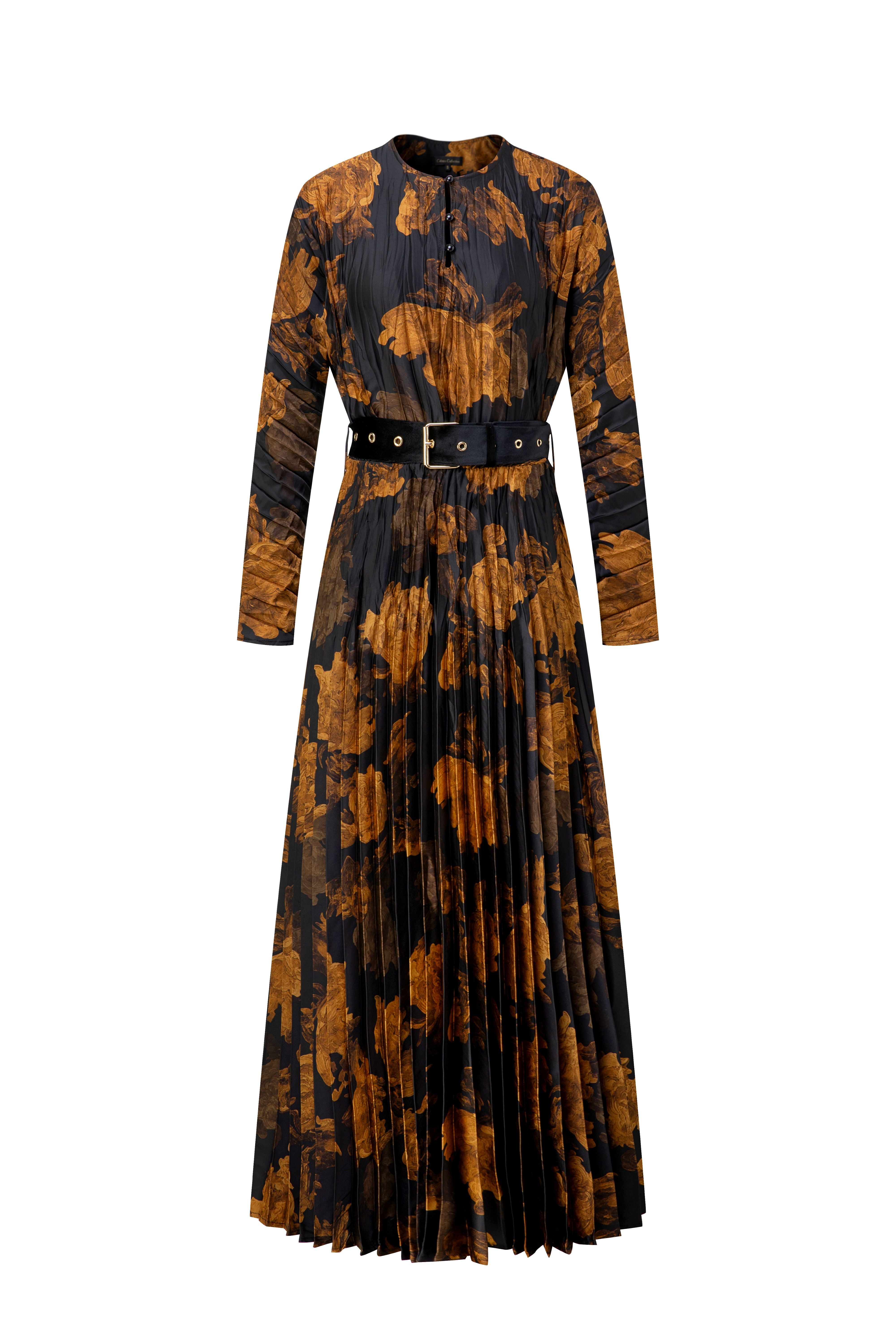 Printed Pleated Maxi Dress