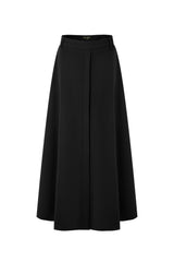 37" Black A-Line Midi Skirt With Front Detail