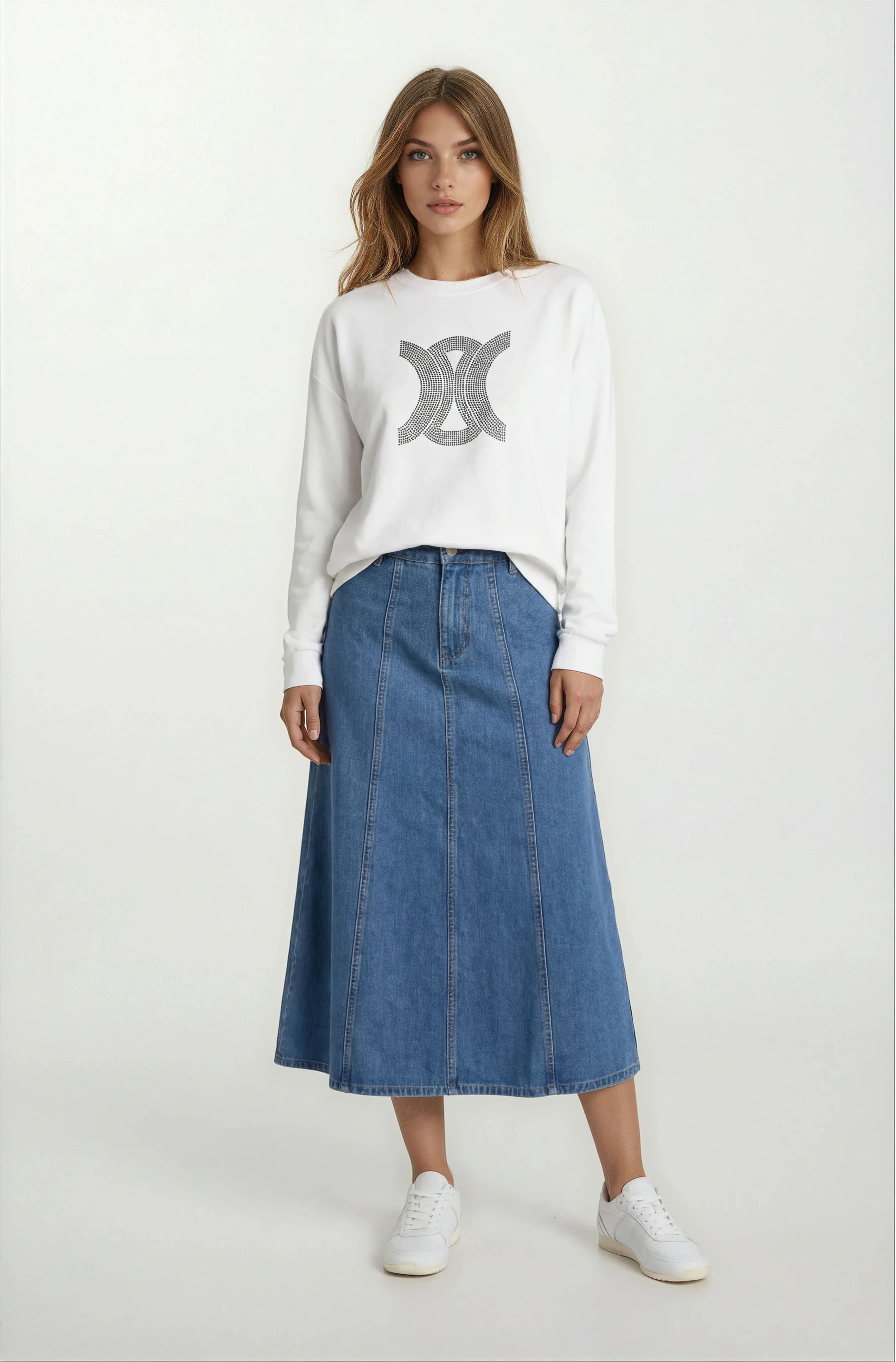 Sweatshirt with Sparkling Logo Detail White