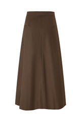 35" Light Brown A-Line Midi Skirt