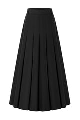37" Black Pleated A-Line Midi Skirt