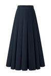 37" Navy Pleated A-Line Midi Skirt