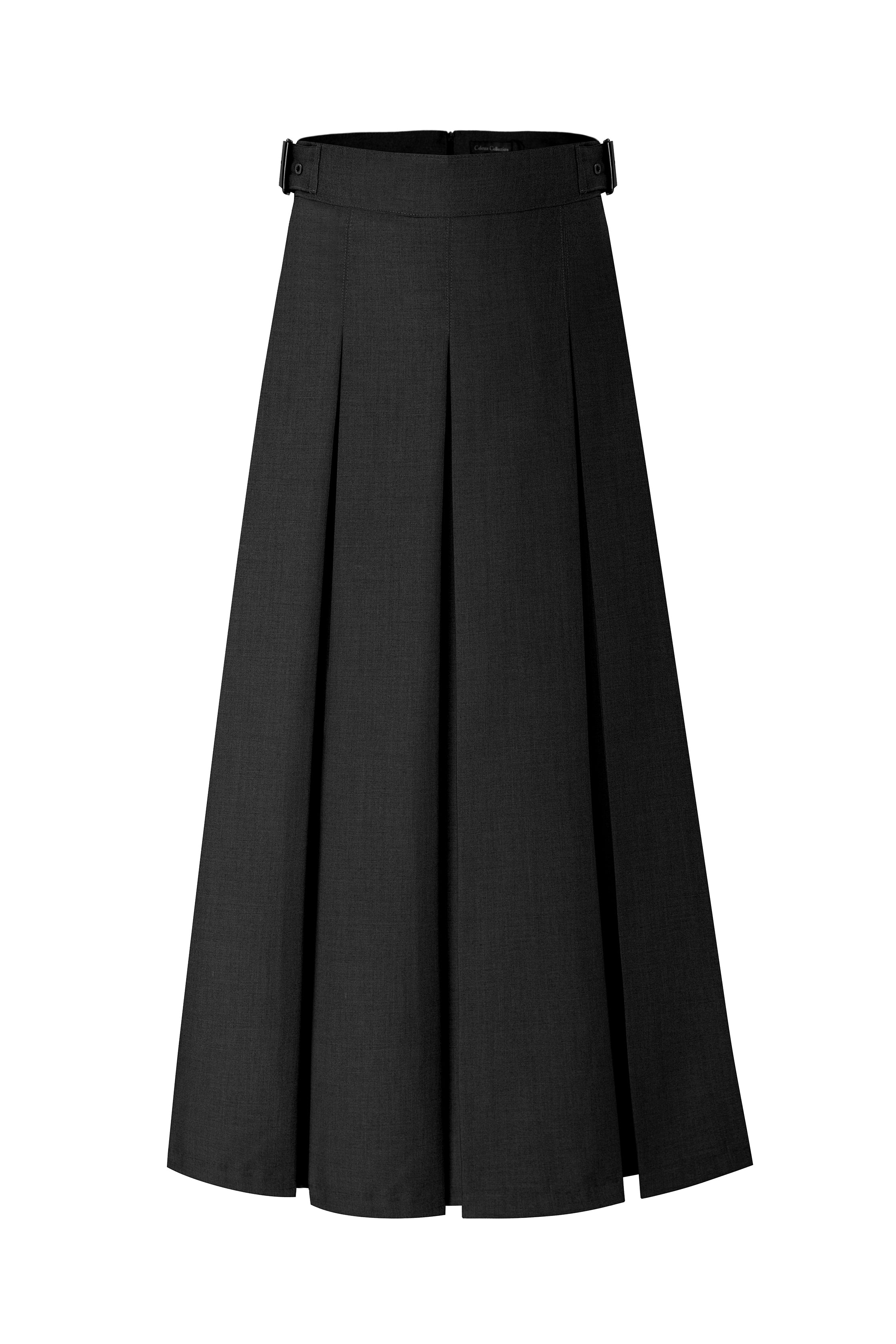 37" Belted Pleated Midi Skirt Black