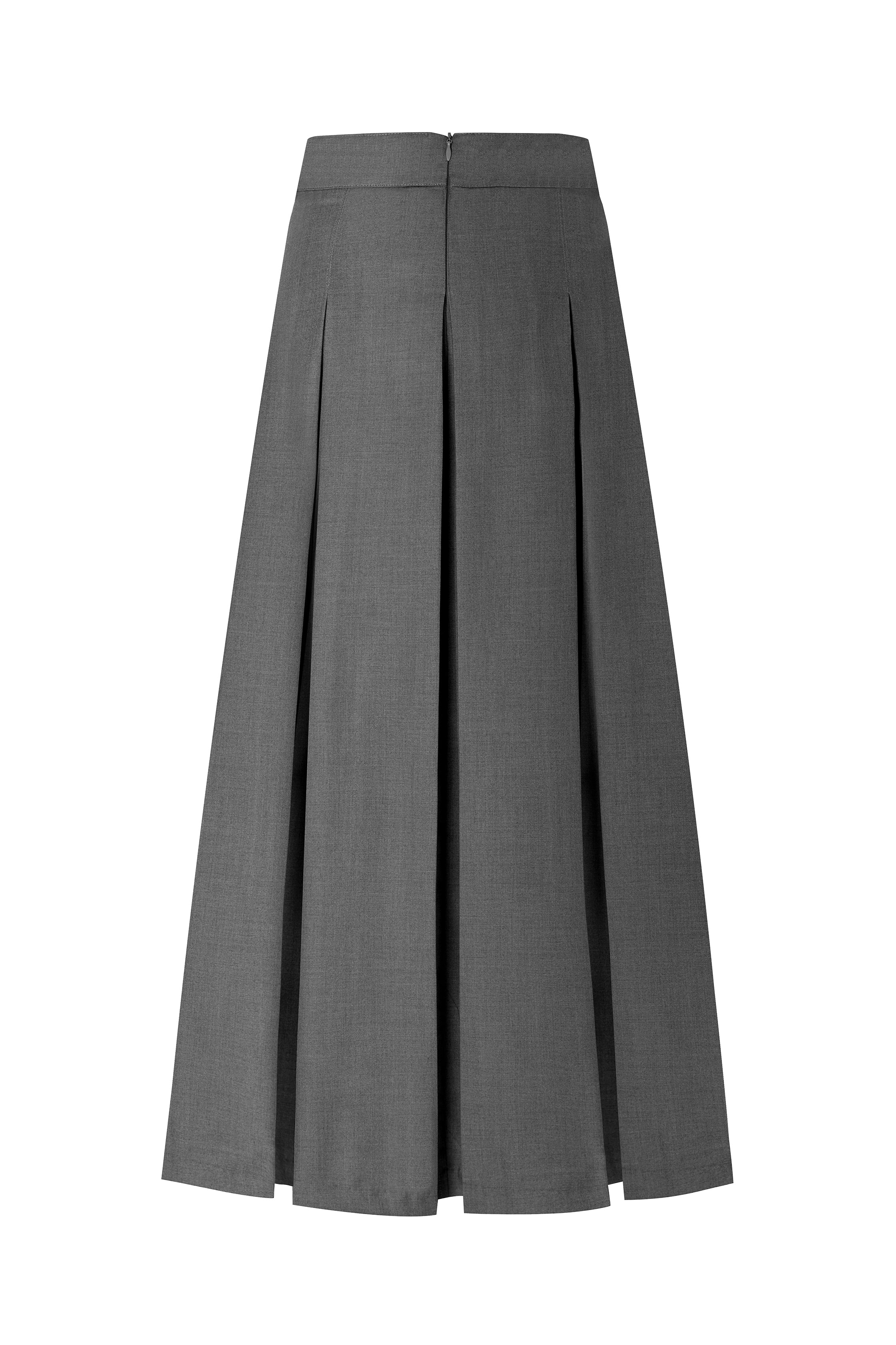 37" Grey Belted Pleated Midi Skirt