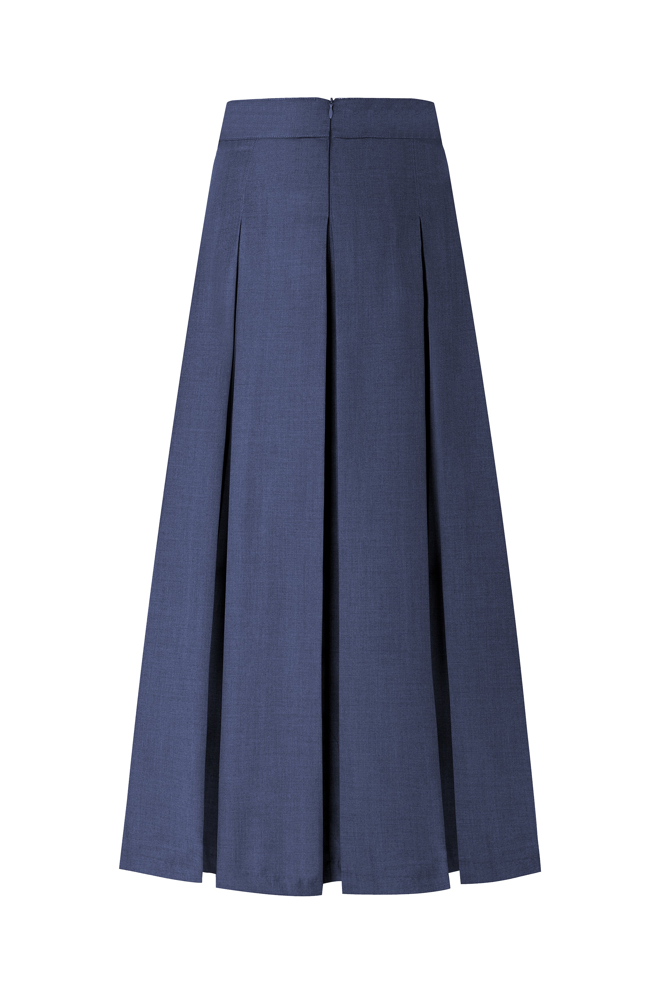 37" Navy Belted Pleated Midi Skirt
