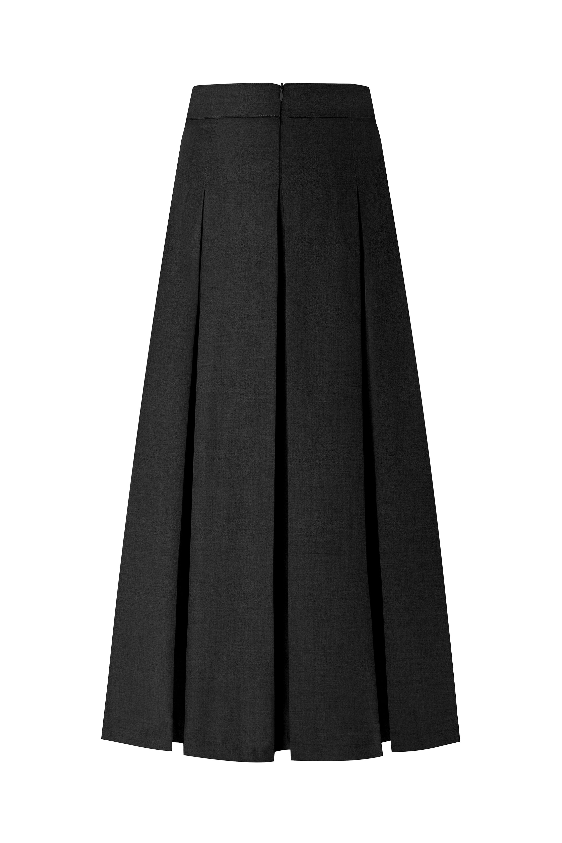 37" Belted Pleated Midi Skirt Black