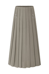 34" Buckle Detail Pleated Skirt Grey