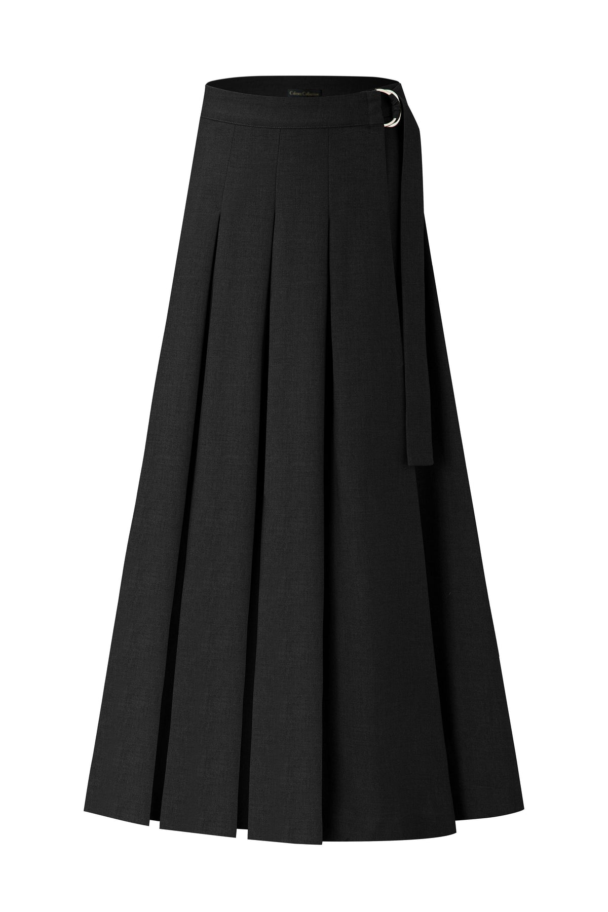 37" Black D-Ring Pleated Maxi Skirt