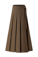 37" Brown D-Ring Pleated Maxi Skirt