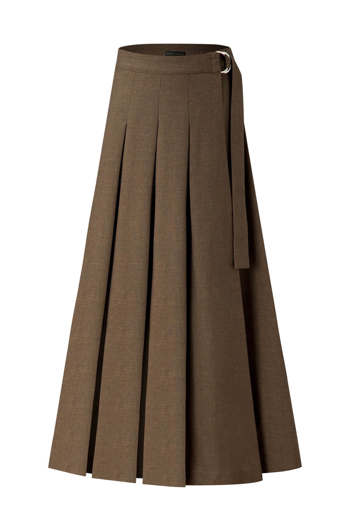 37" Brown D-Ring Pleated Maxi Skirt