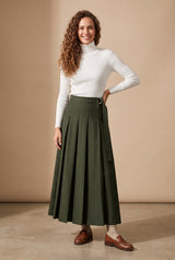 37" Green D-Ring Pleated Maxi Skirt
