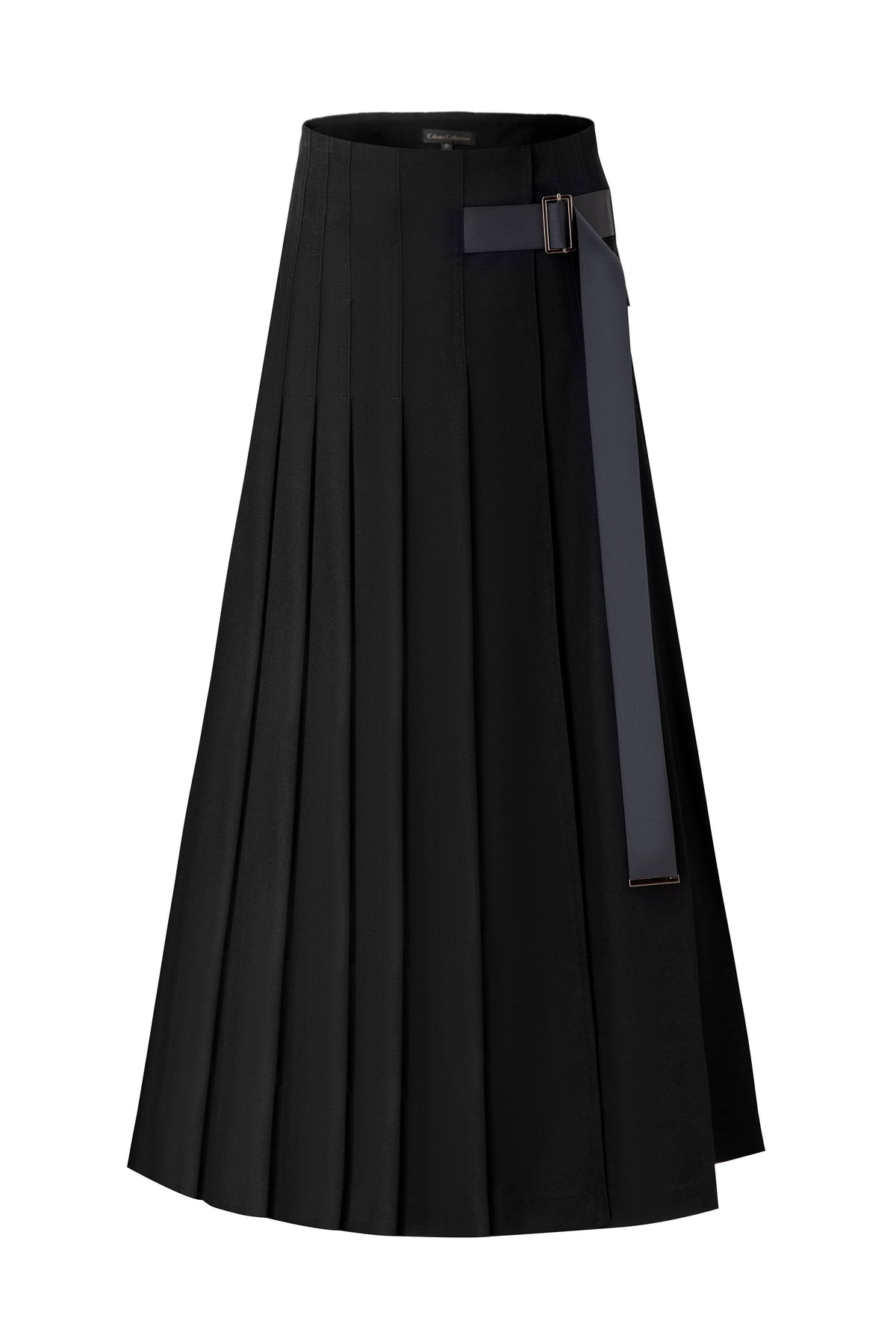 36" Black Belted Pleated Maxi Skirt