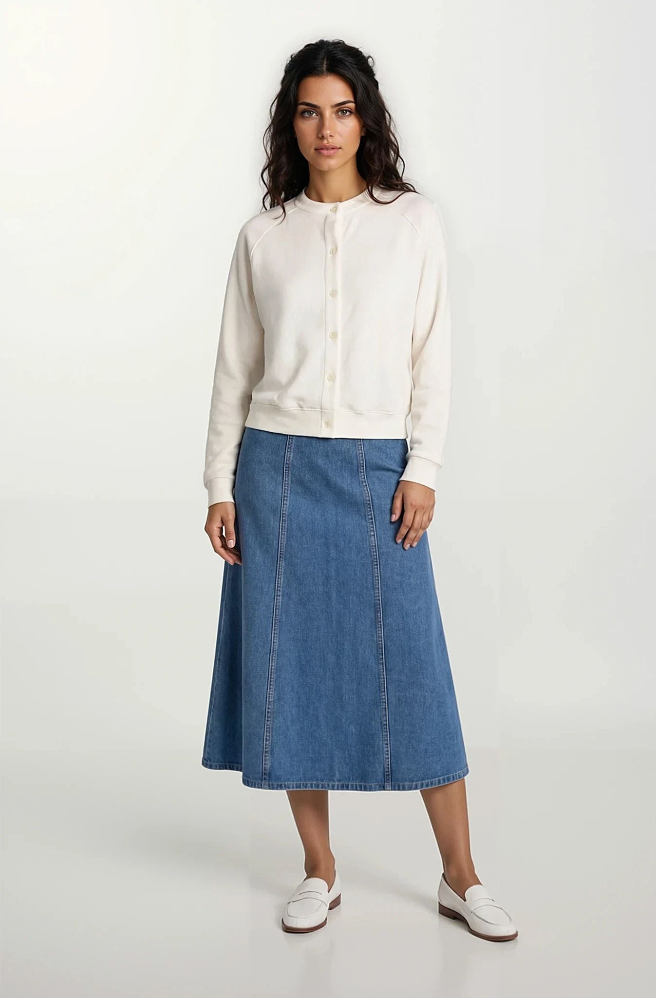 Buttoned Top With Refined Neckline Ivory