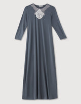 Pull On Nightgown with Medallion Lace Trim Gray