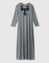 Pull On Nightgown with Contrast Lace Appliqu?? Gray Heather