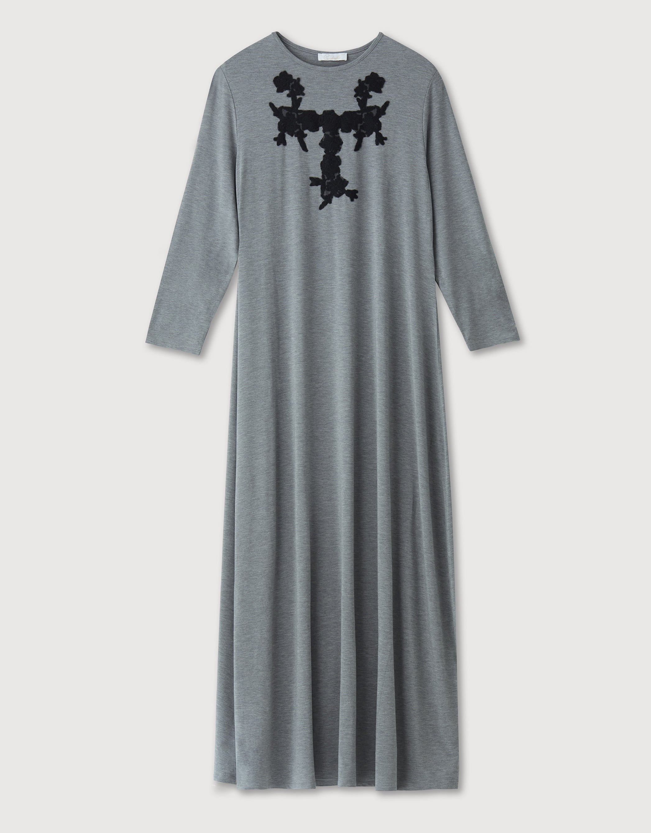 Pull On Nightgown with Contrast Lace Appliqu?? Gray Heather