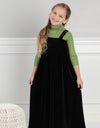 Girls Velour Maxi Jumper Shabbos Robe with Green Jewel Back Buttons
