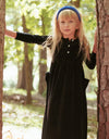 Girls Velour Maxi Dress Shabbos Robe with Patch Pockets and Jewel Buttons Black