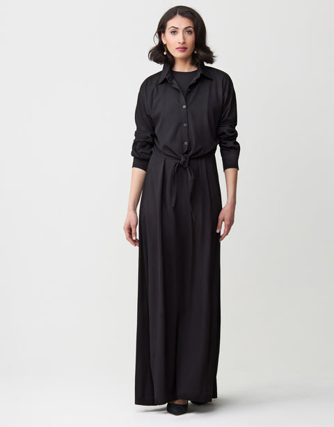 Multi Option Sleeveless Rayon Maxi Dress Shabbos Robe with Tie Front Shirt Two Piece Set