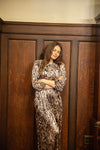 JackieO Velvet Brown Animal Print Maxi Dress With Drawstring Neckline