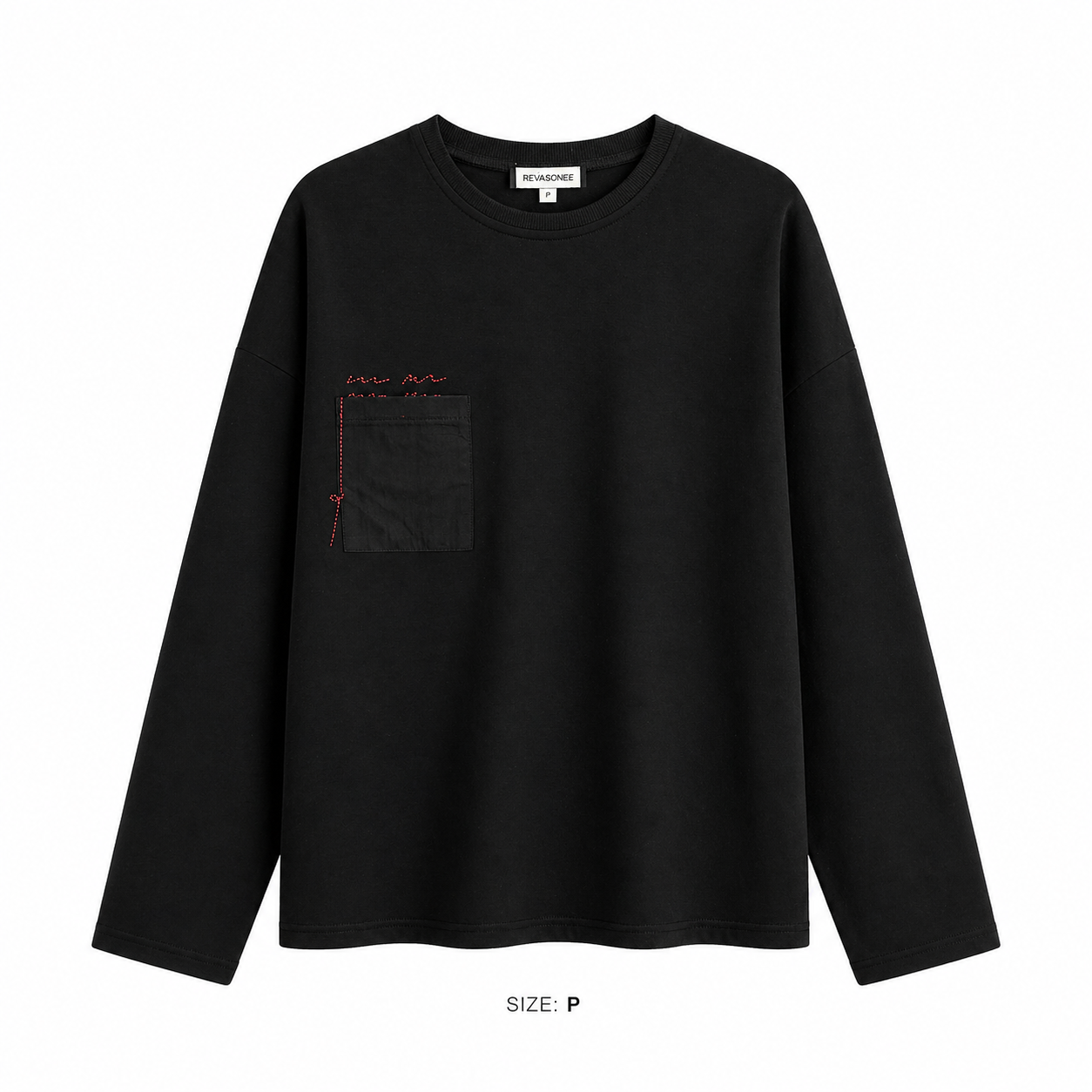Noir Stitch Sweatshirt with Red Stitching