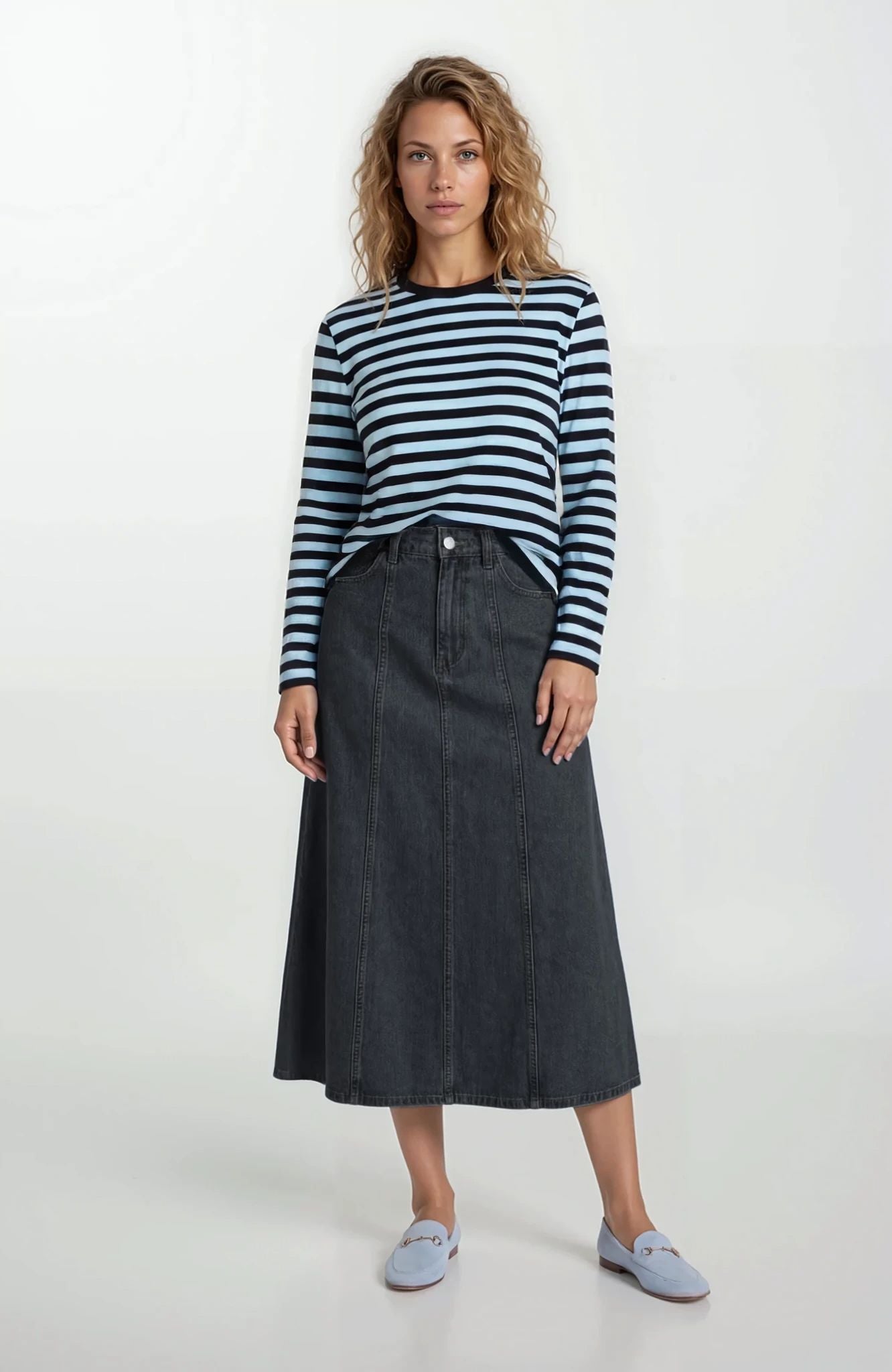 Striped Ribbed Tee Top Aqua
