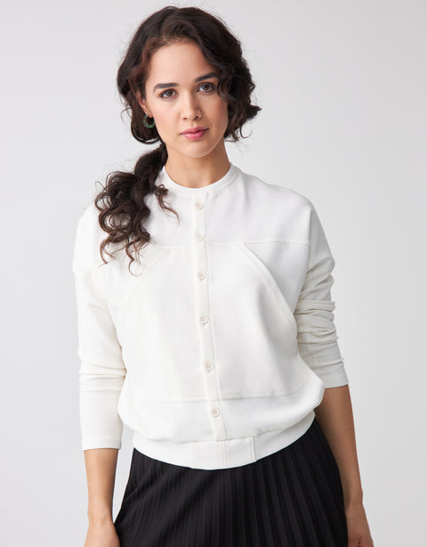 SuperSoft Jersey Multi-Pocket Top with Buttons Ivory